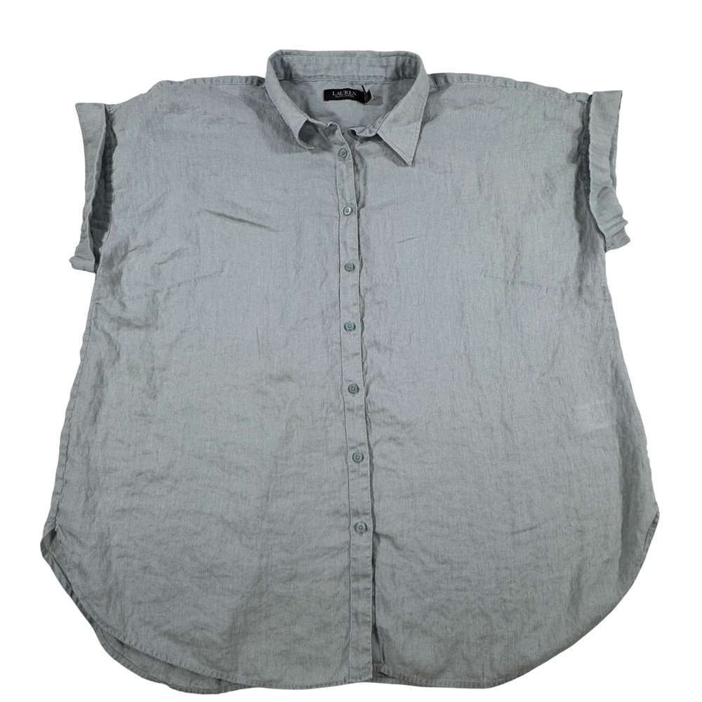 Lauren Ralph Lauren 100% Linen Short Sleeve Button Down Shirt Women's 3X Luxury